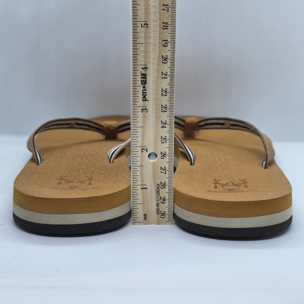 KuaiLu Tan Brown Flip Flop Sandals Striped Strap Thong Beach Shoes Womens 10.5in - Picture 5 of 11